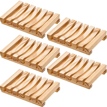 

5 Pcs Bathroom Wooden Soap Box, Household Handmade Rectangular Natural Wooden Soap Sponge Scrubber For Kitchen Bathroom