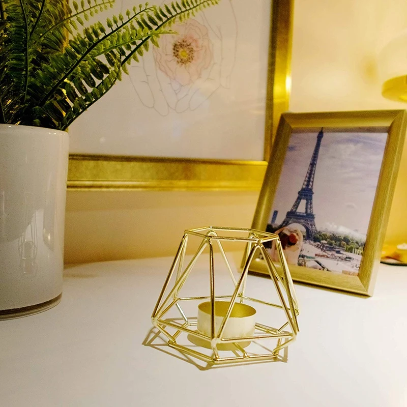 Juego De 2 Portavelas De Diseño Geométrico Dorado Para Bodas Y