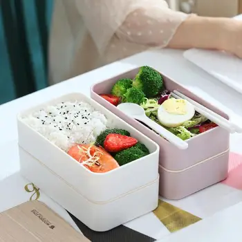 

Japanese-style Microwave Lunch Box Wood Bento Box 2 Layer Container Storage Portable Microwave Oven Heating Reusable