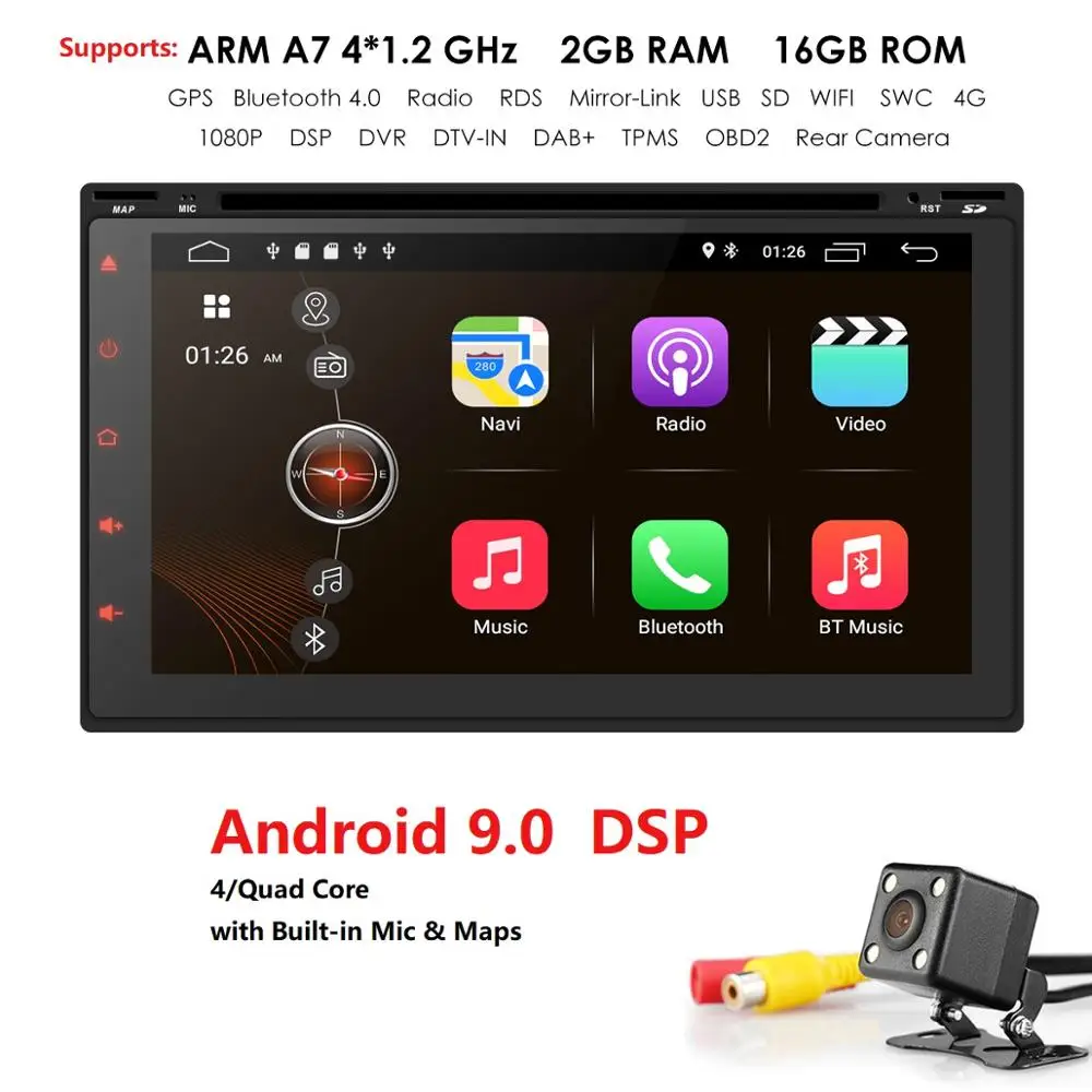 Sale 2GB+16GB Android 9.0 Auto Radio 4/QuadCore 7Inch 2DIN Universal Car DVD player GPS Stereo Audio Head unit Support DAB DVR OBD BT 0 Sale 2GB+16GB Android 9.0 Auto Radio 4/QuadCore 7Inch 2DIN Universal Car DVD player GPS Stereo Audio Head unit Support DAB DVR OBD BT 0