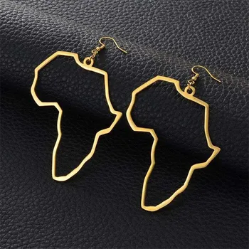 

Punk African Map Earrings Exaggerate Earring Gold Africa Nigeria Ornaments Traditional Ethiopian Ethnic Hyperbole Hip-hop Gift