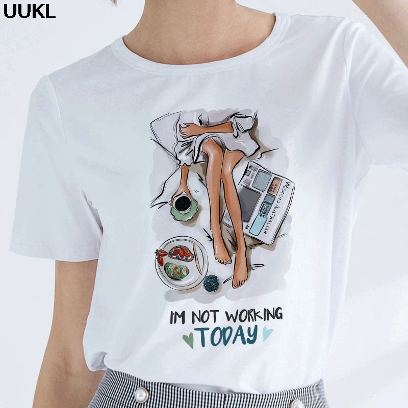 UUKL женская одежда 2020 белая футболка Harajuku модная я не работаю сегодня с надписью