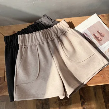 

Women's Woolen Blends Shorts Solid Autumn Winter High Waist Office Lady Shorts for Women 2020 Wide Leg Casual Ladies Bottoms