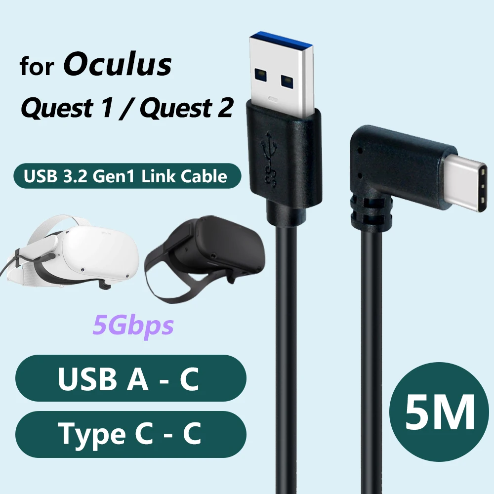 Кабель 16 футов типа C 5 м для Oculus Link 3 USB 2 Гбит/с Quest Steam VR аксессуары | Электроника