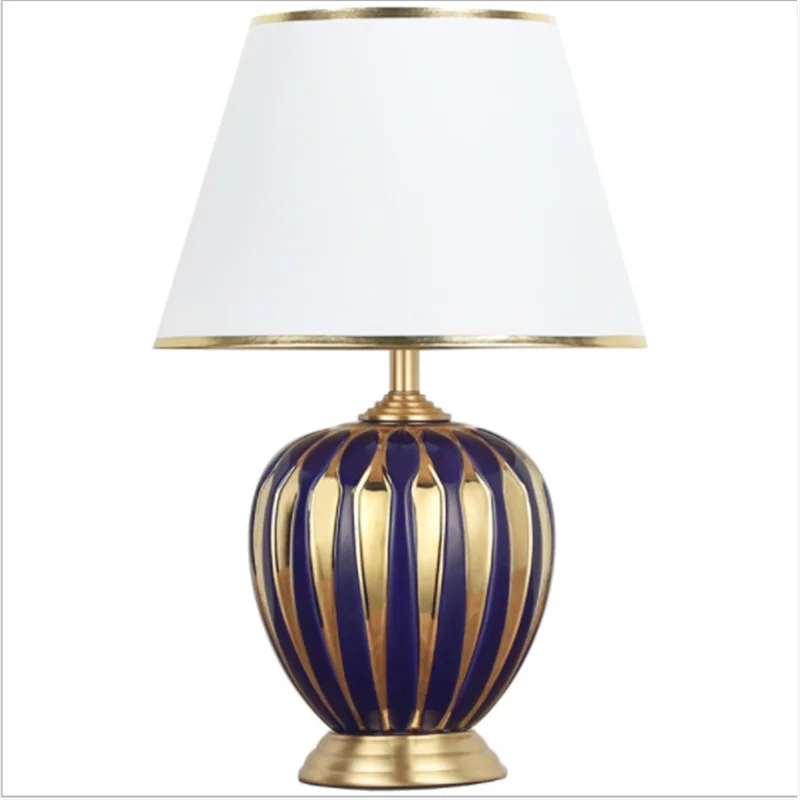 Blue Gold Ceramic Table Lamp Bed Room Foyer Modern Fashion Luxurious Porcelain Desk Reading Light 190179 | Освещение