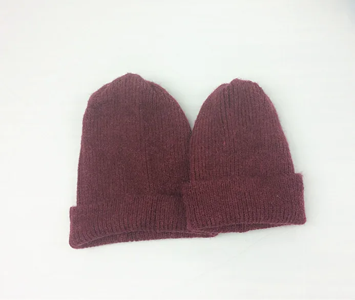 Европейские и американские модели осенне-зимние шапки родитель-Детские шапки толстый теплый шерстяной свитер шапки универсальная вязаная шапка - Цвет: wine red