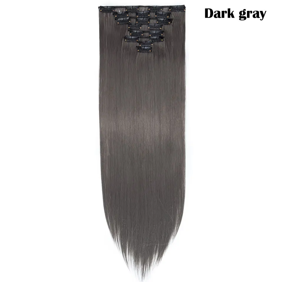 dark grey Snoilite 47 цветов 18 клипов длинные прямые заколки для наращивания волос 22 дюймов 26 дюймов волосы удлиняющие синтетические набор волос для женщин - Цвет: dark grey