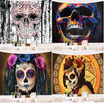 

Mandala Skull Printed Tapestry Art Tablecloth Boho Beach Towel Wall Hanging Tapestry Blanket Yoga Mat Halloween Tapestry Blanket
