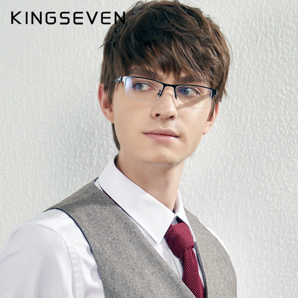 

KINGSEVEN DESIGN Men TR90 Alloy Glasses Frame Fashion Male Square Ultralight Eye Myopia Prescription Eyeglasses N9909