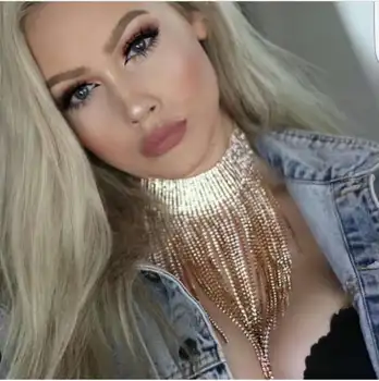

Luxury Sexy Big Rhinestone Neck Chain for Woman Tassel Necklace Dj Cocktail Dance Party for Gift Statement Jewelery