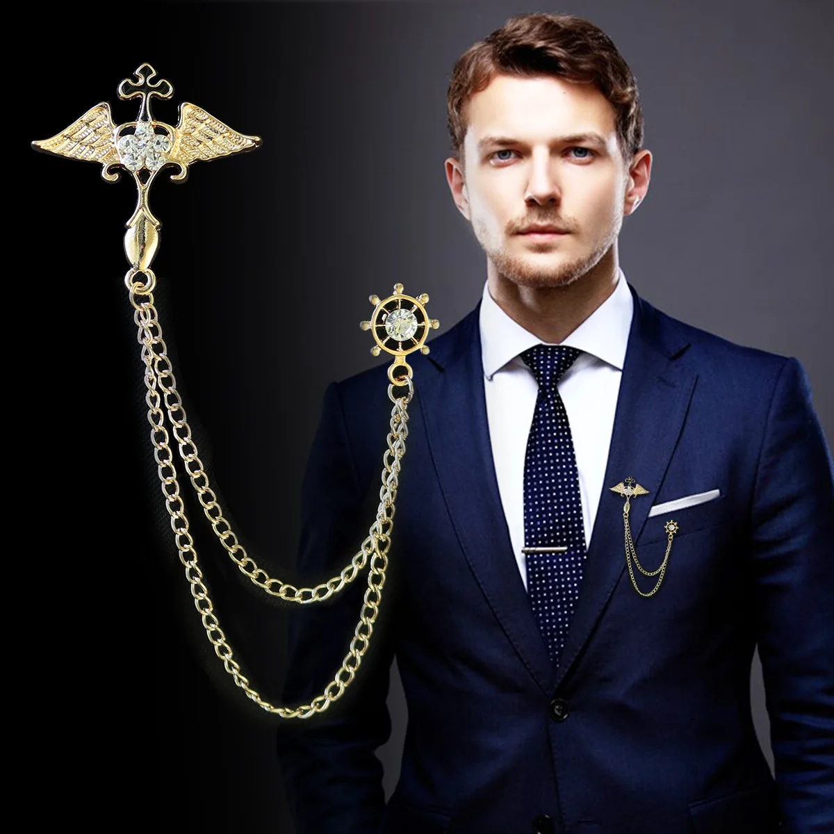 

Men Suit Brooch South Korea Suit Badge Wing Star Chain Brooch Coat Shirt Women's Vintage Badge Corsage