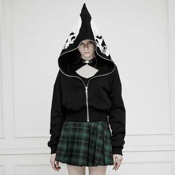

PUNK RAVE Women Punk Rock Big Skeleton Hat Short Jacket Streetwear Long Sleeve Personality Handsome Gpthic Club Party Jacket