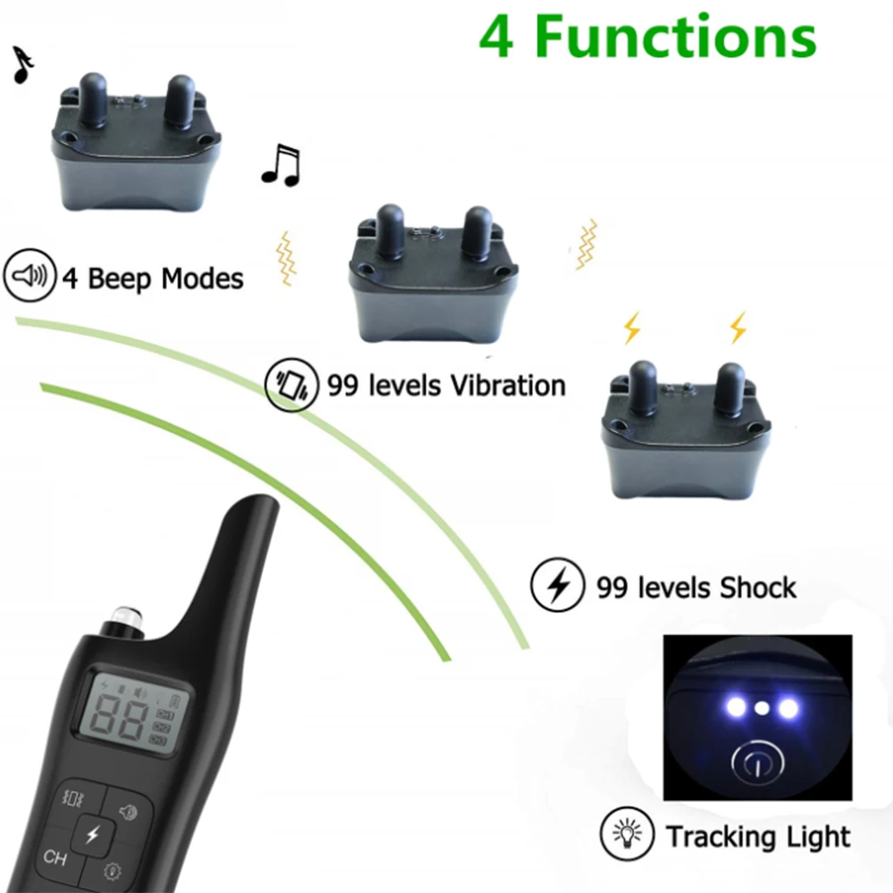 Electric Dog Training Collar Pet Remote Control Waterproof Rechargeable with LCD Display for All Size Bark-stop Collars 800m