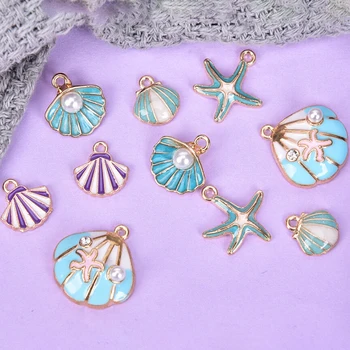 

10pcs Ocea Enamel Sea Starfish Shell Conch Hippocampus Charms Colorful Oil Drop Pendant For DIY Jewelry Accessories
