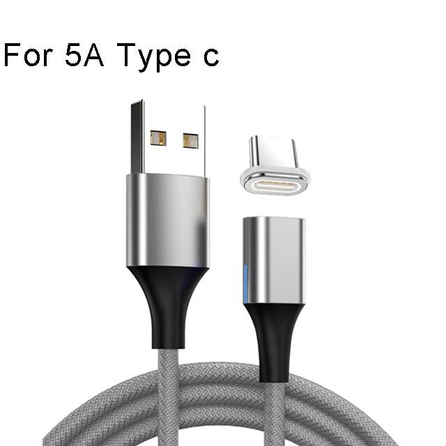 Магнитный Usb кабель для зарядки 3A 5A Магнитный Usb type C супер быстрый зарядный кабель Mirco Usb Cavo Magnetico шнур для huawei Xiaomi - Цвет: silver for Type c 5A