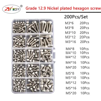

200Pcs set M3 M4 M5 304 stainless steel Nickel plated hexagon screw,grade 12.9 hexagon screw，Insulated nylon hexagon screw