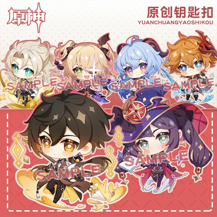 Game Genshin Zhongli Anime Impact Key Chains Morax Klee Cosplay Two-sided Cute Keychain Acrylic Pendant Keyring Accessories