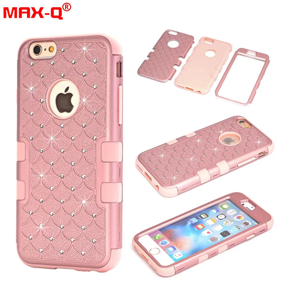 

Luxury Diamond Bling Case For Apple iphone 6 7 8 Hybrid 3 in 1 Rubber Silicone Rugged Combo Armor Cover For iPhone 5S 5C Coque