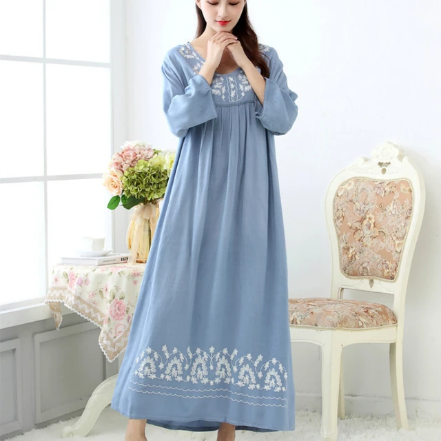 Spring and Autumn Sleepwear Women's Cotton Long Nightgown Loose Comfortable Nightwear  Long Sleeve Night Dress Women
