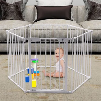 

6 Panel Metal Gate Baby Pet Dog Fence Safety Playpen Barrier Bedroom Strong and Durable Iron Structure Folded Fences HW58214