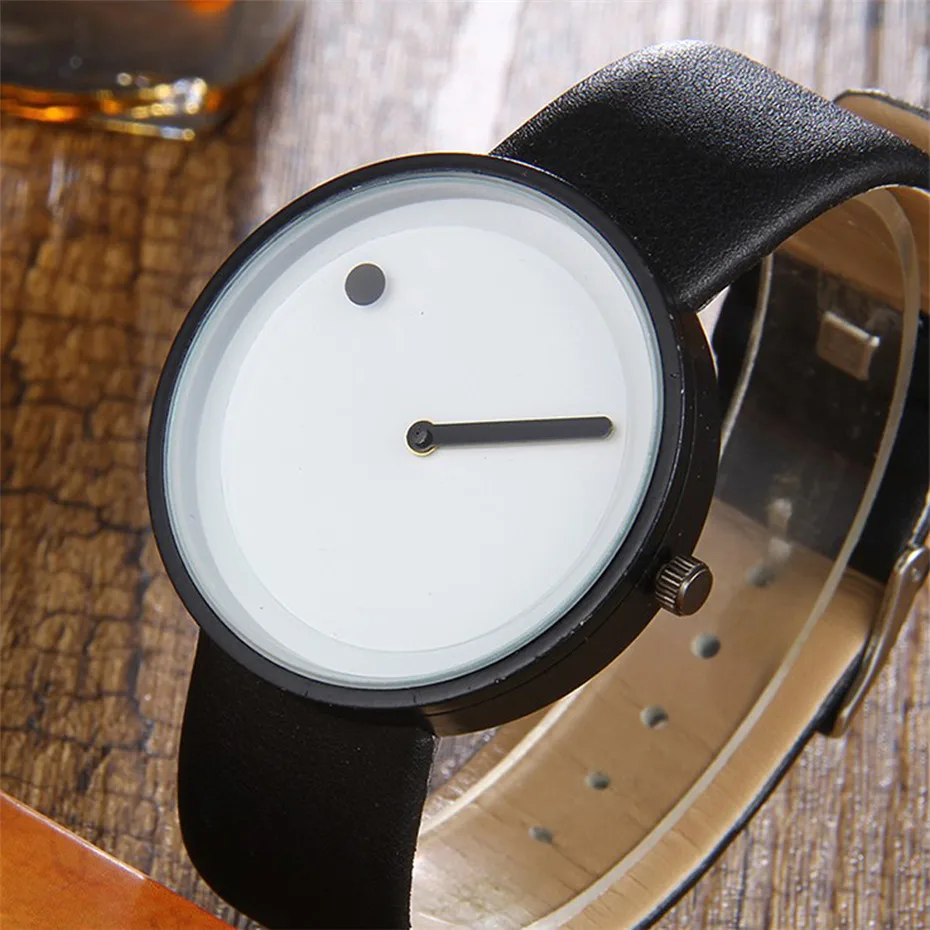 

Simple Creative Watch for Women Black/White Leather Wristwatch Casual Unisex Quartz Clock Women's Watches 2019 montre femme