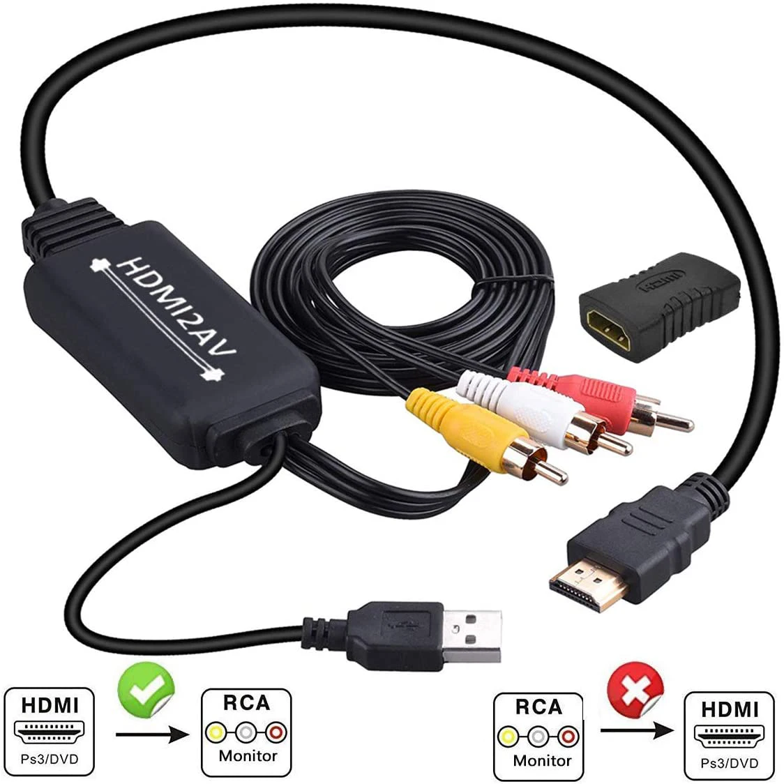 HDMI в RCA конвертер 1080P AV 3RCA CVBs o адаптер поддерживает для Fire Stick Roku HDTV PC ноутбук