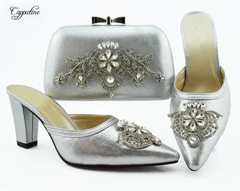 

Amazing silver pointed toe shoes and handbag set nice matching for evening dress QSL009, heel height 9cm