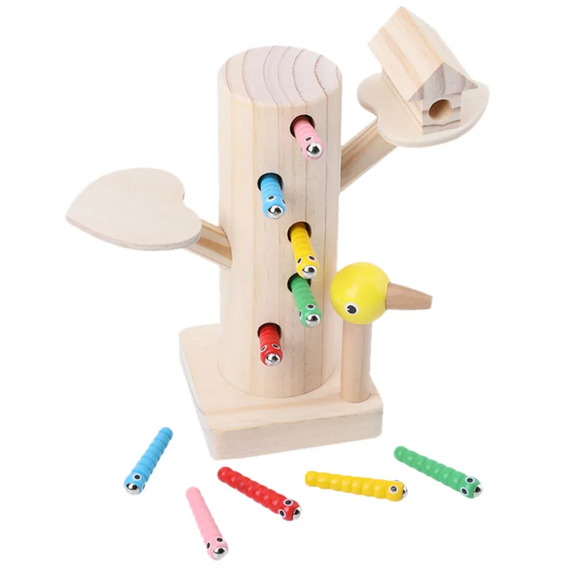 

Insects Basic Educational Development Tree Stump Wooden Magnetic Catch Insects Game Toys Kids Toys for Hand-Eye Coordination