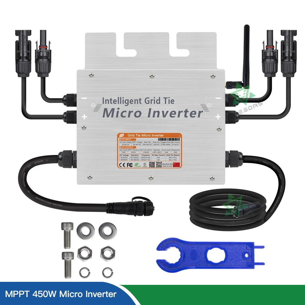 120V Grid Tie Micro Solar Inverter,250W MPPT Solar Micro Inverter Grid Tie Inverter 18-50VDC to 120/230VAC IP65 Waterproof 