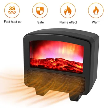 

Winter Mini Electric Wall-outlet Flame Heater US EU UK Plug-in Air Warmer PTC Ceramic Heating Stove Radiator Household Handy Fan