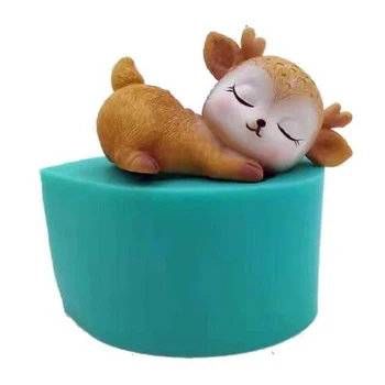 

1 Pcs Sleeping Deer Shape Silicone Mold Cute Pet Cake Chocolate 3D Deer Food Grade Silicone Decoration Mold Cake Baking Mould