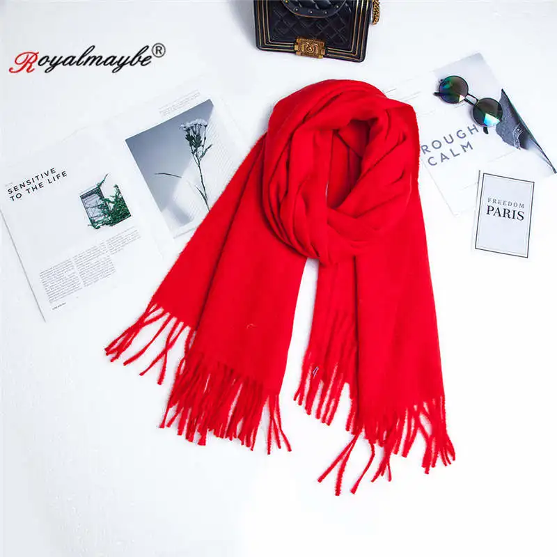 Red Royalmaybe, женский шарф,, стиль, Осень-зима, теплые шарфы, модная шаль, длинный кашемировый красный женский хлопковый шарф - Цвет: Red