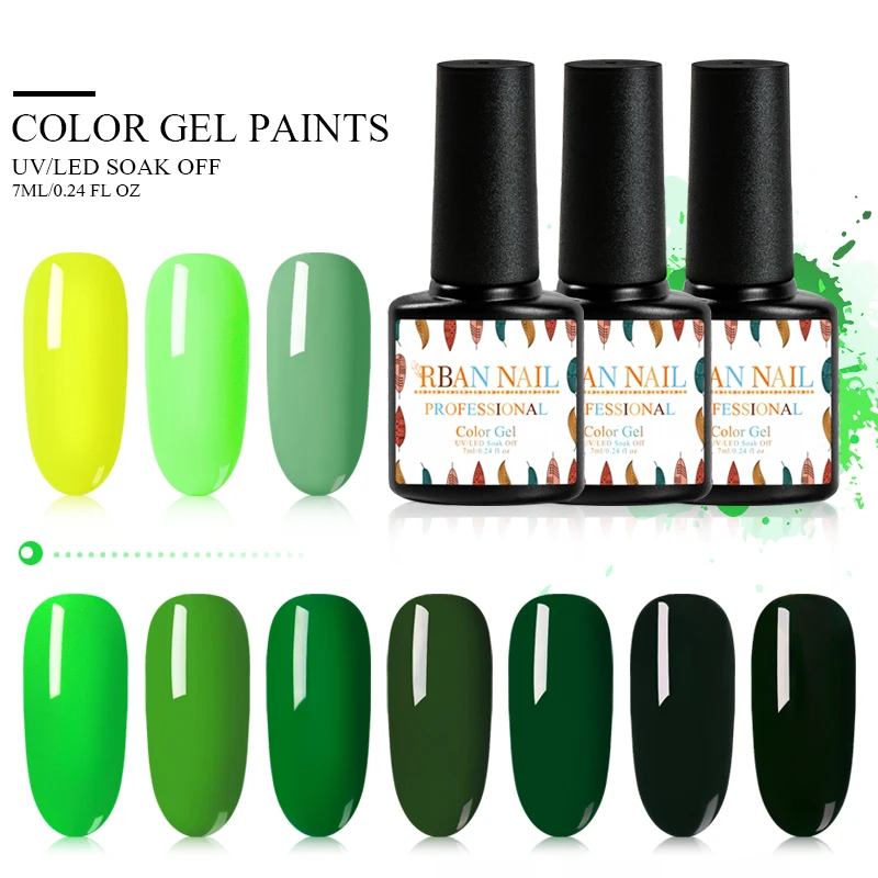 

RBAN NAIL Spring Grass Neon Green Color Gel Nail Polish Varnish Semi Permanent Soak off UV Gel Nails Polish Nail Lacquer
