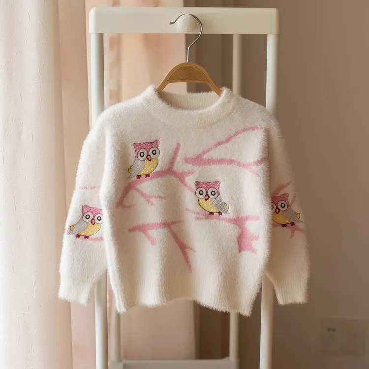 Детская одежда для девочек для маленьких девочек свитер Сова из мультика, рисунки, милые топики с узором на осень-зиму, Свитера для маленьких детей одежда с длинным рукавом