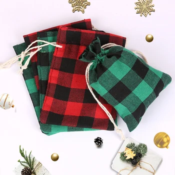 

24Pcs Christmas Plaid Countdown Linen Hanging Advent Calendars Drawstring Gift Bags Candy Biscuit Pouches Present Gift Wrap