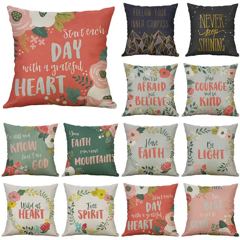 18" inch Sofa Home Decor Pillow Case Cushion Cover Fashion Words Cotton