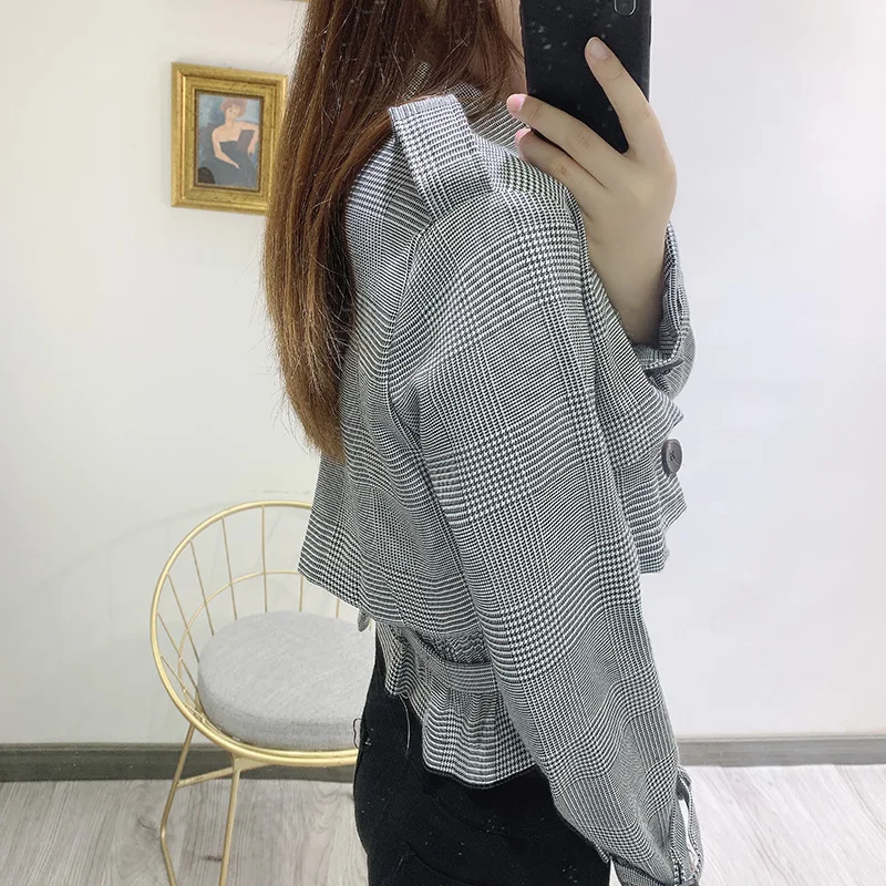 WHITNEY WANG Осенняя модная уличная винтажная стильная куртка в клетку с вырезами пояса Женская верхняя одежда