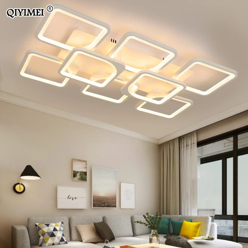 QIYIMEI Modern LED Chandeliers Dimmable White Indoor Lights For Bedroom Study Living Room Acrylic Lighting Fixture luster Lamps