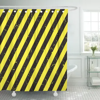 

Shower Curtain Caution Line Yellow and Black Color with Tape Warning Waterproof Polyester Fabric Set with Hooks