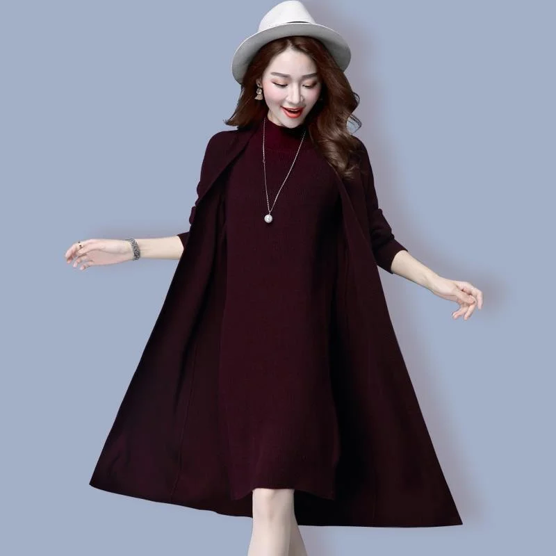 Женский офисный комплект из двух предметов однотонный длинный кардиган свитер и