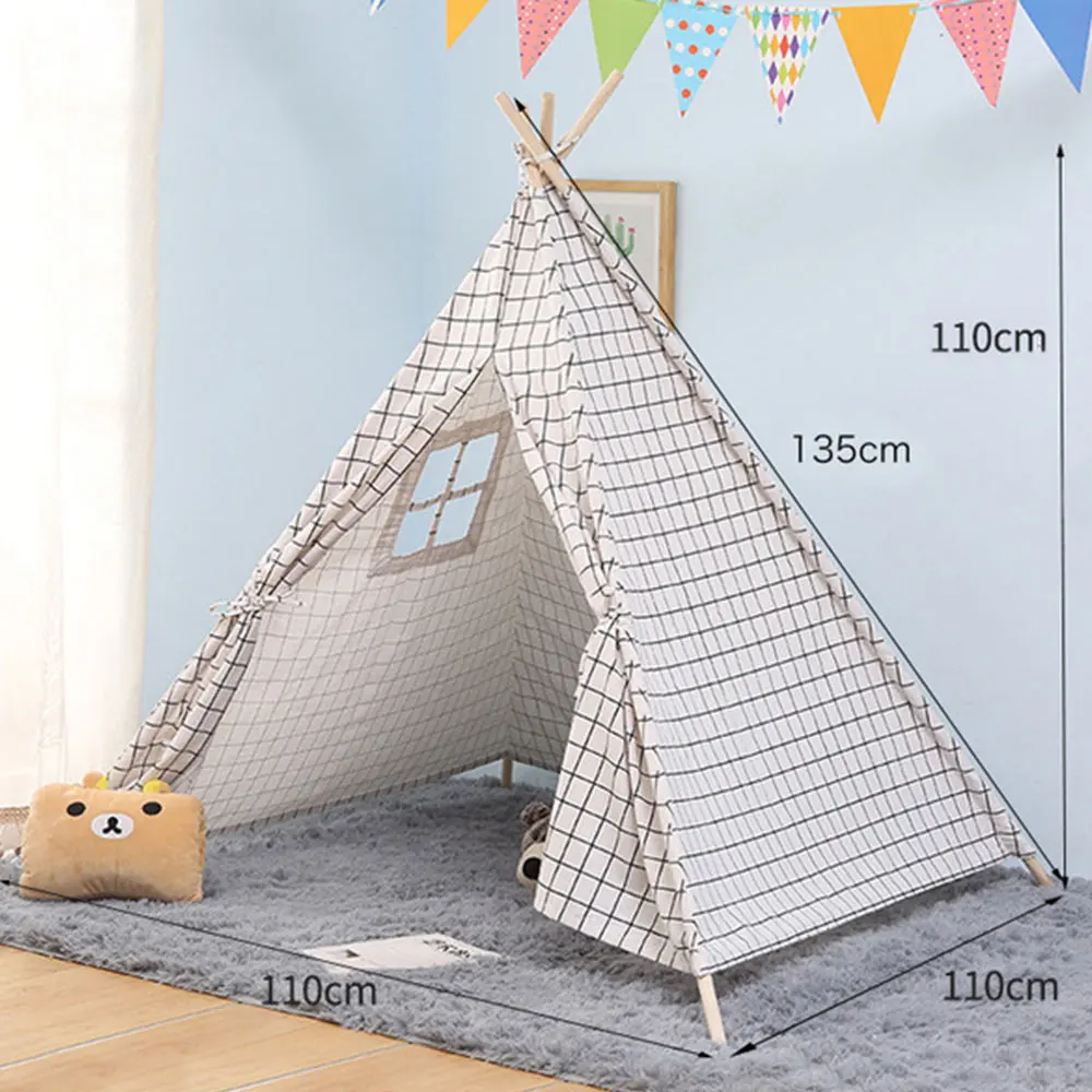 Детская палатка игровая палатка игровой домик с ковриком исходящие игрушки портативный складной Крытый детский Wigwam холст треугольник Типи - Цвет: WJ3688D