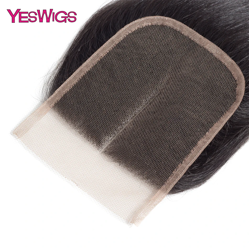 Yeswigs волосы 4x4 кружева закрытие бразильские прямые волосы закрытием Реми человеческие волосы Закрытие Естественная Цвет средняя часть