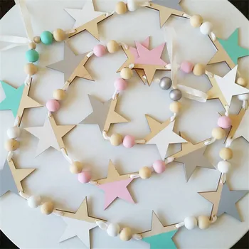 

New Wooden Wind Chimes Star Beads Garland Home Decor Nordic Style Kids Decoration Room Wall Hanging Decorations Gifts