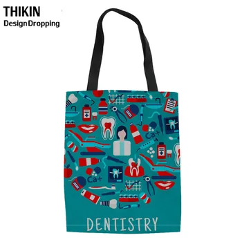 

THIKIN Cute Dentist Doctor Nurse Pattern Women's Canvas Handbag Ladies Shopper Cloth Shoulder Bag Designer Canvas Bolso Mujer