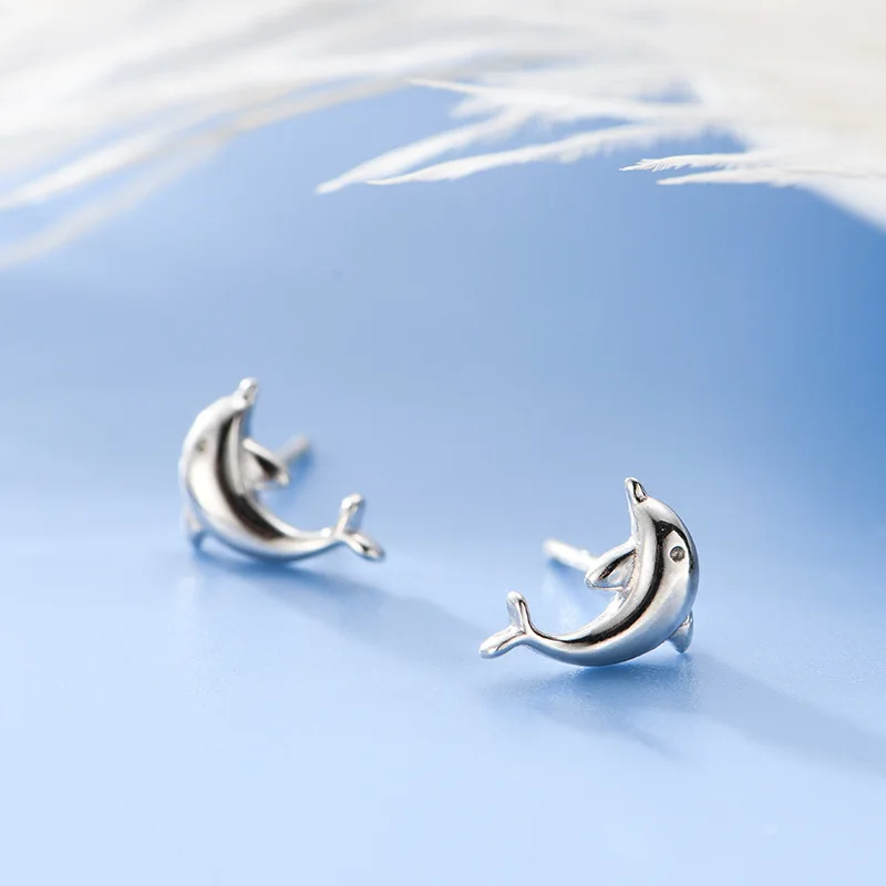 

925 Sterling Silver Animals Dolphin Stud Earrings For Women Grils Wedding Gift Female pendientes mujer moda eh1271