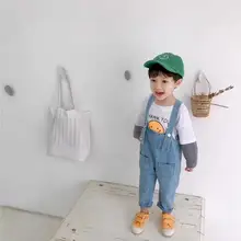 Новые стильные джинсовые комбинезоны для мальчиков и девочек, осенние модные детские длинные штаны, HX522