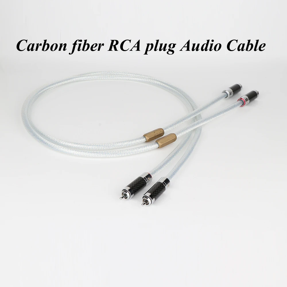 

X410 Pair 5N Silver Plated Analogue Wire with Rhodium Plated Carbon Fiber RCA Plug HIFI Audio Cable For CD AMP