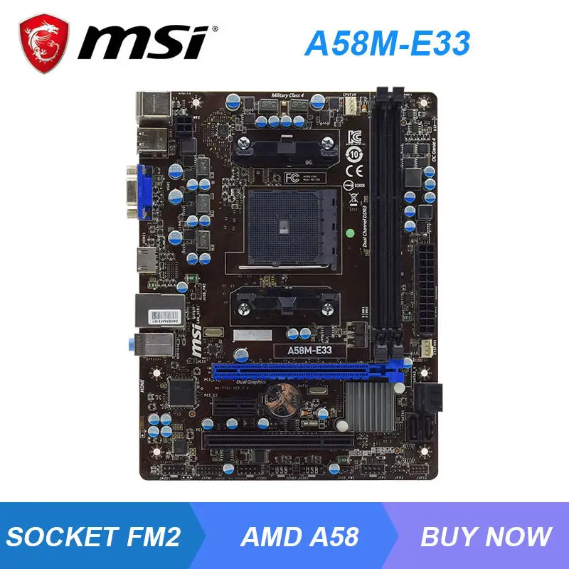 Оригинальная материнская плата MSI A58M-E33 Socket FM2 + AMD A58 для ПК DDR3 32 Гб A-Series/Athlon Cpus PCI-E X16