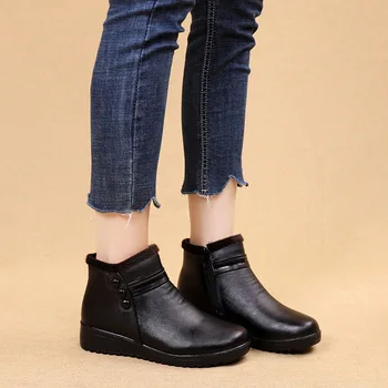 2022 Winter Women Leather Warm Ankle Boots Plush Wedge 4