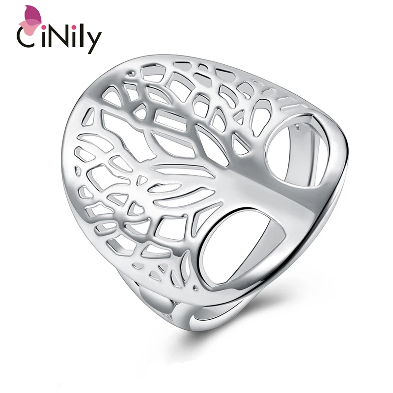 

CiNily Tree of Leaf Silver Ring Elegant Cocktail Party Fully-Jewelled Female Party Gift Size 6 7 8 9